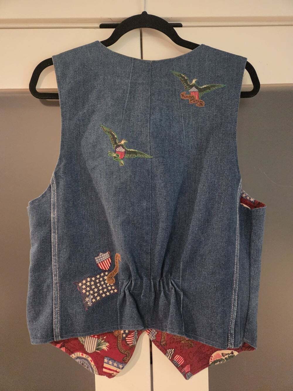 Vintage 90s Arizona Jean Co Denim Vest Patriotic Americana Eagle Flag Quilted M - Picture 2 of 11
